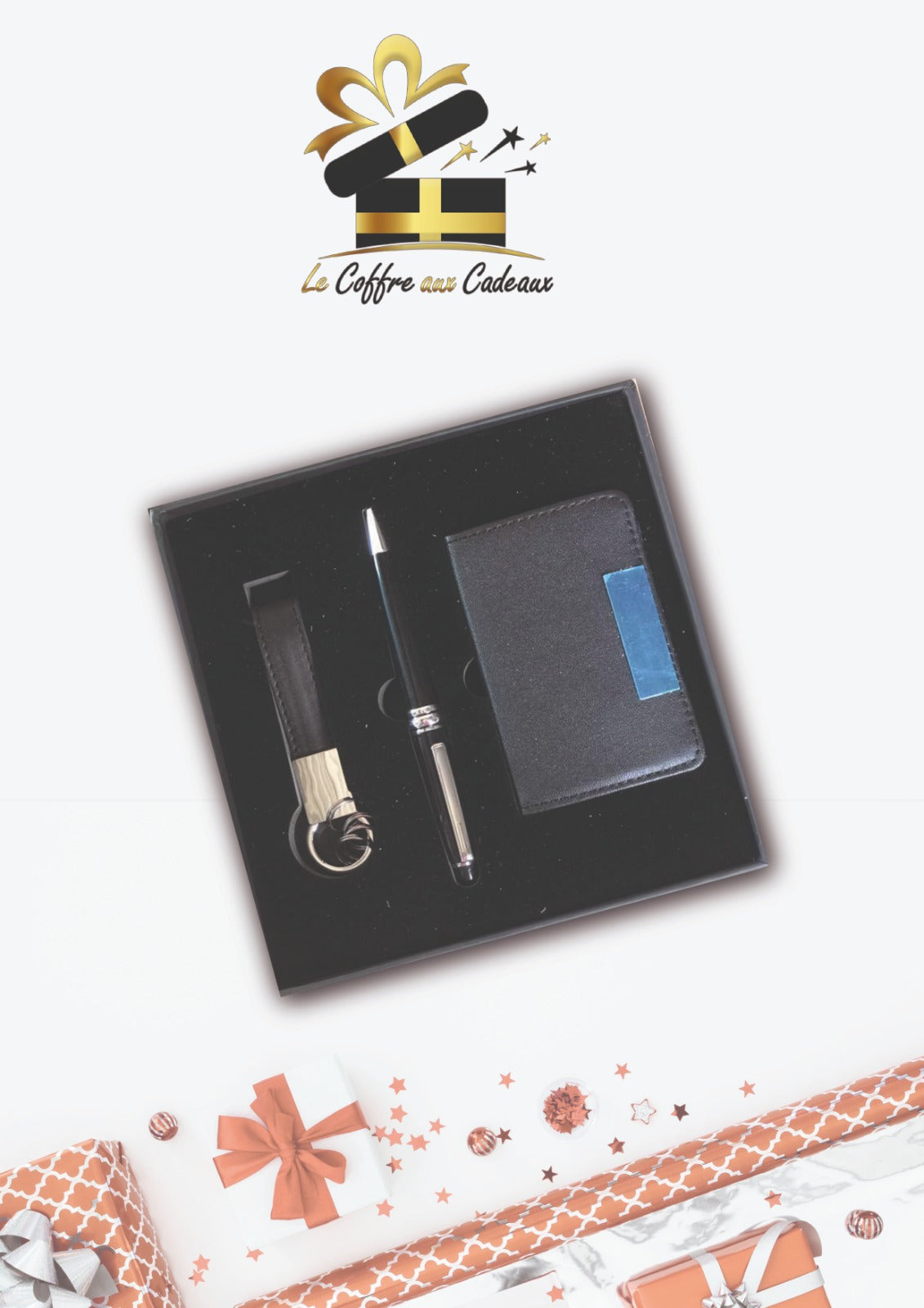 Coffret 3 pieces en simili cuir noir