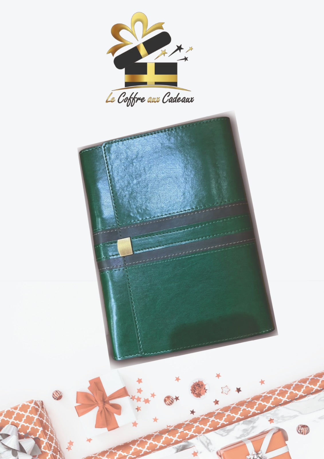 Note book en simili cuir 3 pans avec rangement cartes